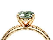 Solitaire Engagement Ring Setting for Fancy Green Oval Center with Scrollwork Band and Prong Head in Yellow Gold