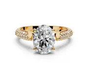 Solitaire Engagement Ring Setting for Oval Center with Multi-Row Accents and Prong Head in Yellow Gold