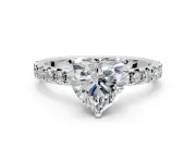 Solitaire Engagement Ring Setting for Heart-Shaped Center with Large Accents and Prong Head in Sterling Silver