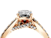 Solitaire Engagement Ring Setting for Emerald Cut Center with Crossover Accents and Prong Head in Rose Gold