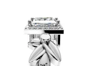 Halo Engagement Ring Setting for Princess Cut Center with Floral Band and Prong Head in Platinum