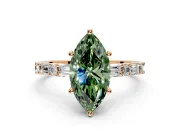 Baguette Engagement Ring Setting for Fancy Green Marquise Center with Alternating Bar-Set Band and Prong Head in Rose Gold