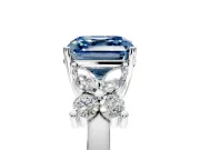 Floral Engagement Ring Setting for Fancy Blue Asscher Cut Center with Marquise Cluster Shoulders and Prong Head in White Gold