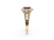 Halo Engagement Ring Setting for Fancy Pink Emerald Cut Center with Two-Strand Split Shank and Prong Head in Yellow Gold