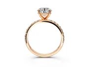Solitaire Engagement Ring Setting for Round Cut Center with Micro Pave Band and Prong Head in Rose Gold