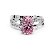 Solitaire Engagement Ring Setting for Fancy Pink Oval Center with Pave and Plain Crossover Band and Prong Head in Platinum
