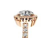 Halo Engagement Ring Setting for Round Cut Center with Inner Milgrain Border and Prong Head in Rose Gold