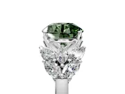 Leaf Cluster Engagement Ring Setting for Fancy Green Round Cut Center with Marquise Accents and Prong Head in Sterling Silver