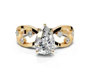 Solitaire Engagement Ring Setting for Pear-Shaped Center with Criss-Cross Accent Band and Prong Head in Yellow Gold