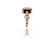 Vintage Station Engagement Ring Setting for Fancy Pink Radiant Cut Center with Accents and Prong Head in Rose Gold