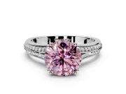 Solitaire Engagement Ring Setting for Fancy Pink Round Cut Center with Pave Rail Split Shank and Prong Head in Sterling Silver