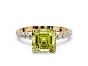 Solitaire Engagement Ring Setting for Fancy Yellow Asscher Cut Center with Micro Pave Band and Prong Head in Yellow Gold