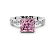 Solitaire Engagement Ring Setting for Fancy Pink Princess Cut Center with Milgrain Bezel Accents and Prong Head in Platinum