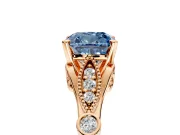 Solitaire Engagement Ring Setting for Fancy Blue Cushion Cut Center with Marquise and Bezel Accents and Prong Head in Rose Gold