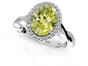 Halo Engagement Ring Setting for Fancy Yellow Oval Center with Twist Band and Prong Head in Sterling Silver