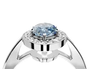 Bezel-Framed Halo Engagement Ring Setting for Fancy Blue Marquise Center with Pave Band and Prong Head in Sterling Silver
