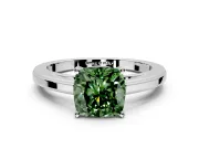 Solitaire Engagement Ring Setting for Fancy Green Cushion Cut Center with Flat-Sided Plain Band and Prong Head in White Gold