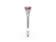 3 Stone Engagement Ring Setting for Fancy Pink Cushion Cut Center with Round Cut Side Accents and Prong Head in Sterling Silver
