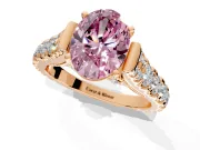 Solitaire Engagement Ring Setting for Fancy Pink Oval Center with Pave Cathedral Shoulders and Prong Head in Rose Gold