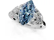 Leaf Cluster Engagement Ring Setting for Fancy Blue Marquise Center with Marquise Accents and Prong Head in Sterling Silver