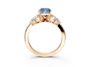Leaf Cluster Engagement Ring Setting for Fancy Blue Cushion Cut Center with Marquise Accents and Prong Head in Rose Gold