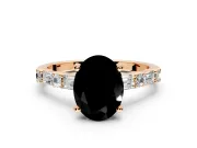 Baguette Engagement Ring Setting for Fancy Black Oval Center with Alternating Bar-Set Band and Prong Head in Rose Gold
