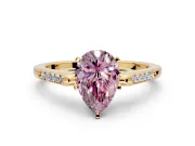 Solitaire Engagement Ring Setting for Fancy Pink Pear-Shaped Center with Channel Accents and Prong Head in Yellow Gold