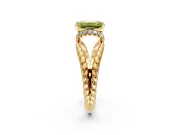 Halo Engagement Ring Setting for Fancy Yellow Emerald Cut Center with Rope Twist Split Shank and Prong Head in Yellow Gold