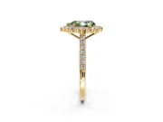 Halo Engagement Ring Setting for Fancy Green Pear-Shaped Center with Single-Row Pave, Open Basket and Prong Head in Yellow Gold