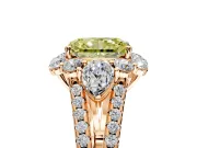 Halo Engagement Ring Setting for Fancy Yellow Radiant Cut Center with Two-Strand Split Shank and Prong Head in Rose Gold