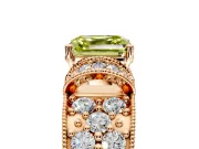 Pave Engagement Ring Setting for Fancy Yellow Asscher Cut Center with Curved Accent Rows, Openwork and Prong Head in Rose Gold