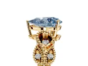 Leaf Engagement Ring Setting for Fancy Blue Pear-Shaped Center with Milgrain Accent Band and Prong Head in Yellow Gold