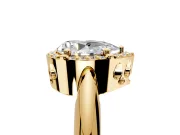 Halo Engagement Ring Setting for Pear-Shaped Center with Tapered Plain Band and Prong Head in Yellow Gold
