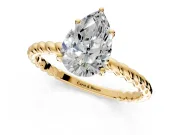 Solitaire Engagement Ring Setting for Pear-Shaped Center with Plain Twisted Rope Band and Prong Head in Yellow Gold