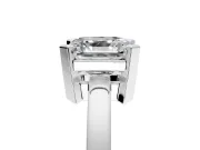 Solitaire Engagement Ring Setting for Asscher Cut Center with Plain Band and Flat Tab Prong Head in White Gold