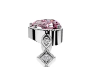 Milgrain Bezel Engagement Ring Setting for Fancy Pink Heart-Shaped Center with Marquise Stations and Bezel Head in White Gold