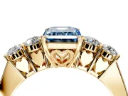 5 Stone Engagement Ring Setting for Fancy Blue Emerald Cut Center with Equal Close-Set Accents and Prong Head in Yellow Gold