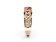 Pave Engagement Ring Setting for Fancy Pink Round Cut Center with Curved Accent Rows, Openwork and Prong Head in Rose Gold