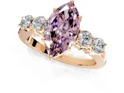 5 Stone Engagement Ring Setting for Fancy Pink Marquise Center with Equal Close-Set Accents and Prong Head in Rose Gold