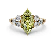 Cluster Engagement Ring Setting for Fancy Yellow Marquise Center with Round Cut Accent Frame and Prong Head in Yellow Gold