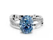 Solitaire Engagement Ring Setting for Fancy Blue Oval Center with Pave and Plain Crossover Band and Prong Head in Sterling Silver