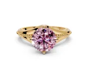 Solitaire Engagement Ring Setting for Fancy Pink Round Cut Center with Milgrain Cathedral Band and Prong Head in Yellow Gold