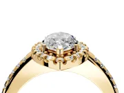 Pave Halo Engagement Ring Setting for Marquise Center with Single Row Pave Band and Prong Head in Yellow Gold