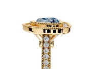 Halo Engagement Ring Setting for Fancy Blue Heart-Shaped Center with Milgrain Frame, Pave Band and Prong Head in Yellow Gold