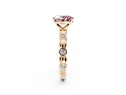 Solitaire Engagement Ring Setting for Fancy Pink Oval Center with Beaded Bezel Station Band and Prong Head in Rose Gold