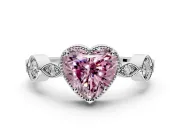 Vintage Station Engagement Ring Setting for Fancy Pink Heart-Shaped Center with Accents and Prong Head in White Gold