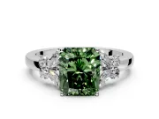 Solitaire Engagement Ring Setting for Fancy Green Radiant Cut Center with Marquise Flower Shoulders and Prong Head in Sterling Silver