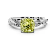 Solitaire Engagement Ring Setting for Fancy Yellow Cushion Cut Center with Twisted Pave Band and Prong Head in White Gold