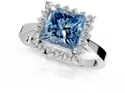 Starburst Halo Engagement Ring Setting for Fancy Blue Princess Cut Center with Flat Cathedral Band and Prong Head in White Gold