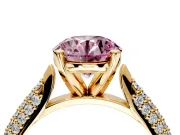 Solitaire Engagement Ring Setting for Fancy Pink Round Cut Center with Multi-Row Accents and Prong Head in Yellow Gold